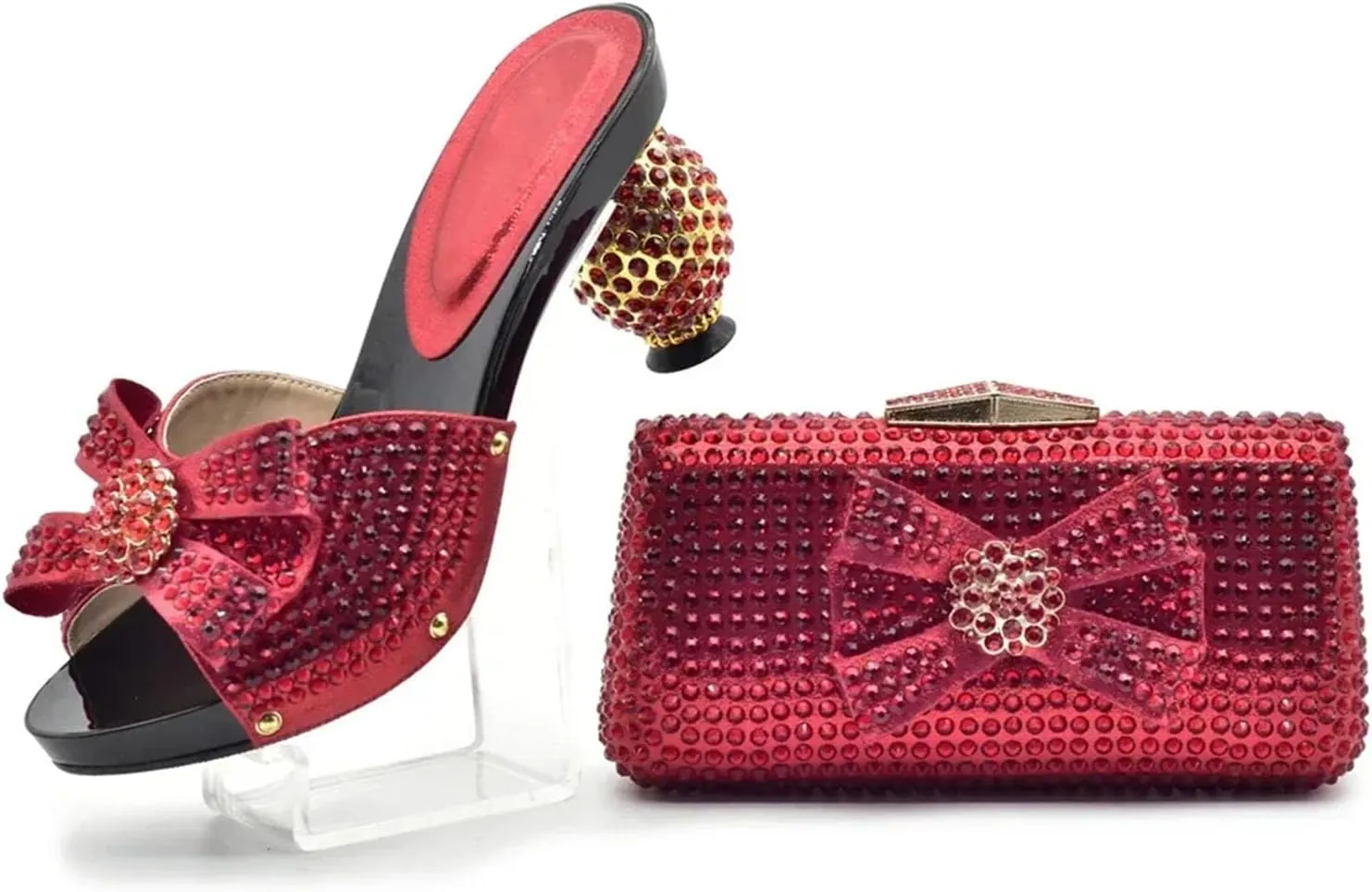Women's Italian Summer Party Shoe & Bag Set - Luxury Designer High Heel Pumps with Crystal Clutch, Perfect for Evening Events