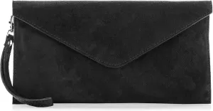 Women's Leather Wristlets Clutch Bag in Envelope Shape - 100% Italian Leather with Long Shoulder Strap