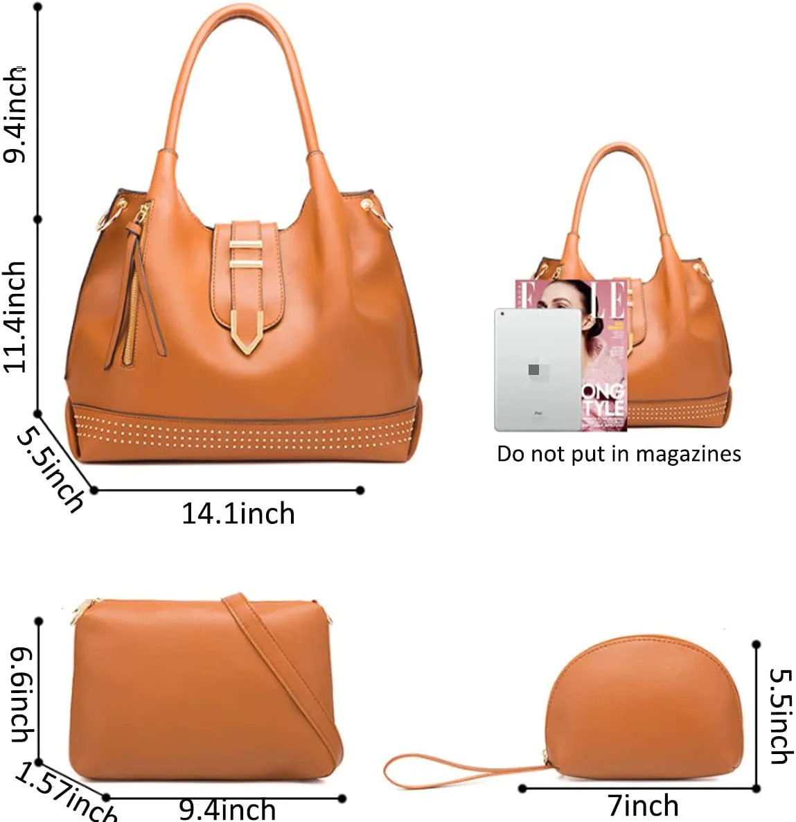Womens Purse and Handbag 3 Pcs Bag Set Tassel Tote Clutch Satchel Top Handle Shoulder Bag
