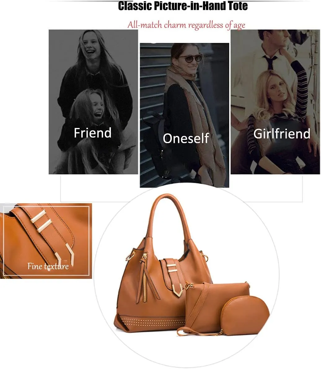 Womens Purse and Handbag 3 Pcs Bag Set Tassel Tote Clutch Satchel Top Handle Shoulder Bag