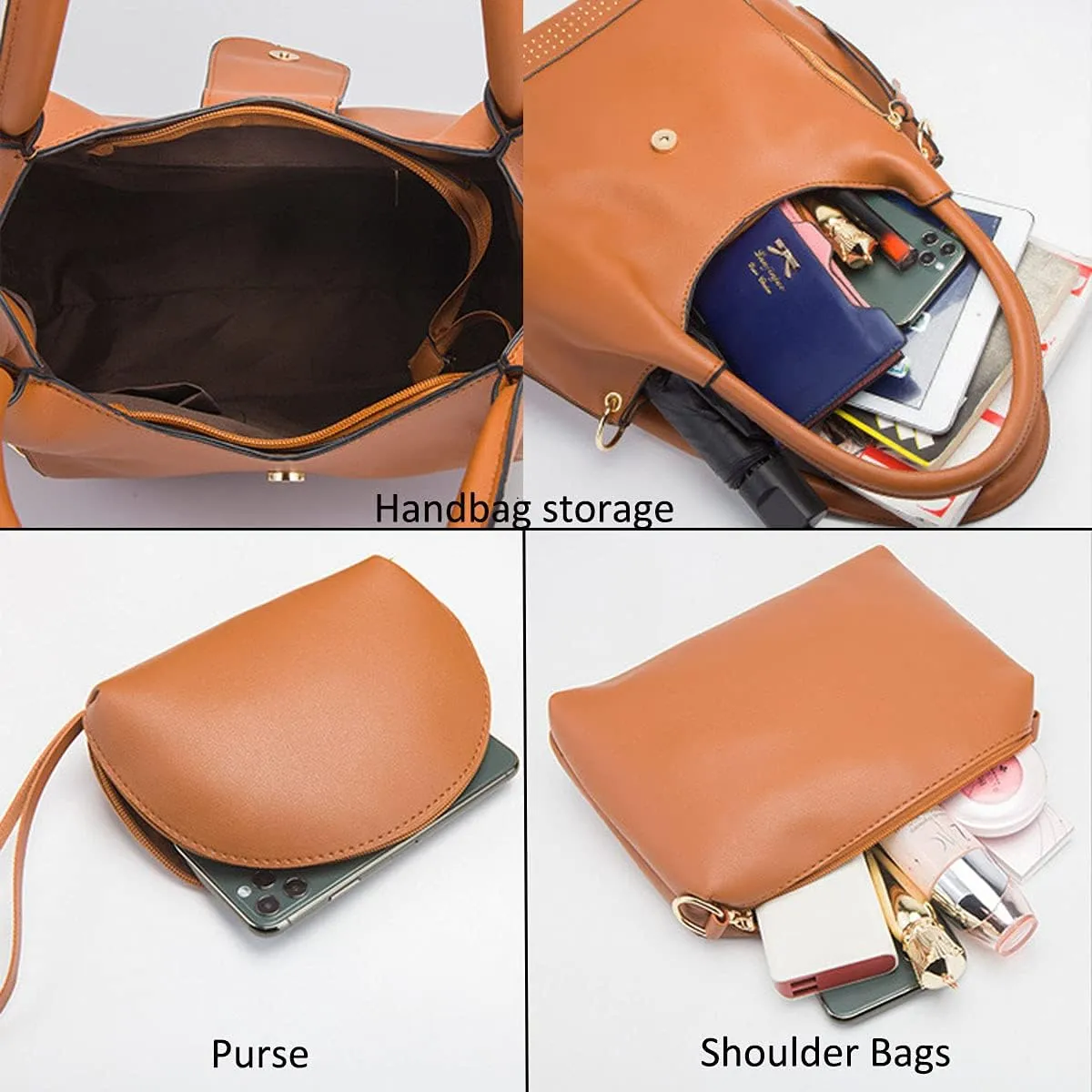 Womens Purse and Handbag 3 Pcs Bag Set Tassel Tote Clutch Satchel Top Handle Shoulder Bag