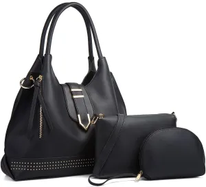 Womens Purse and Handbag 3 Pcs Bag Set Tassel Tote Clutch Satchel Top Handle Shoulder Bag