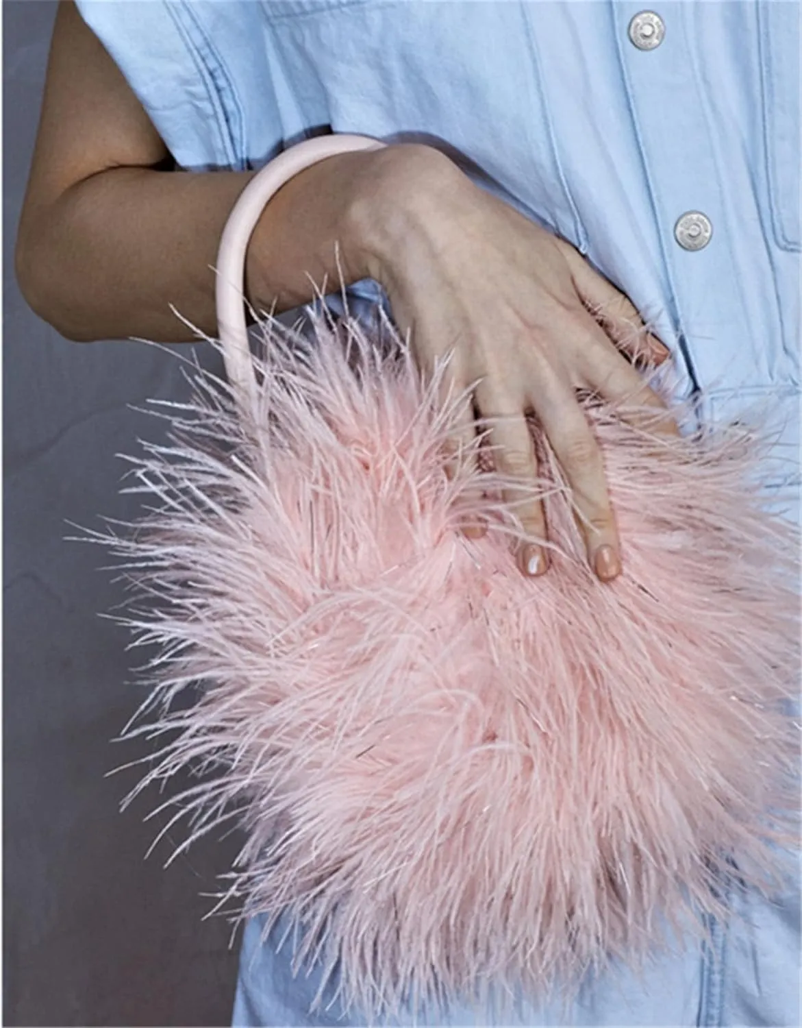 Women's Real Ostrich Feather Evening Purse Handbag Clutch, Party Gift Wool Bag Wallet Tote For Winter