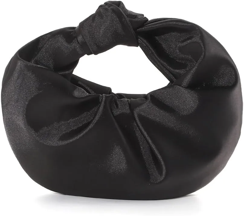 Women's Ruched Clutch Purse Satin Evening Handbag Top Handle Knotted Purse for Wedding Party Prom