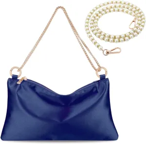 Women’s Satin Evening Bag Clutch Purse Handbag for Women Wedding Shoulder Bag with 2 Chains for Formal Cocktail Party