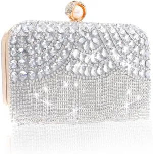 Women's Sparkly Evening Clutch Purse Rhinestone Tassel Cossbody Bag Pearl with Detachable Chain Partynight Wedding