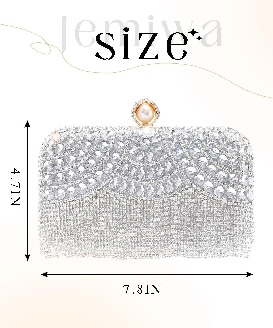 Women's Sparkly Evening Clutch Purse Rhinestone Tassel Cossbody Bag Pearl with Detachable Chain Partynight Wedding