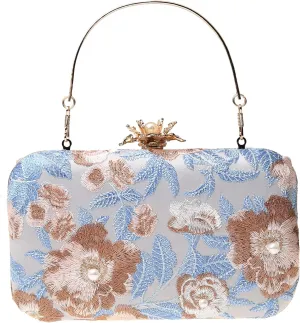 Womens Vintage Floral Embroidery Clutch Evening Handbag Shoulder Bags Purse for Wedding Party Prom