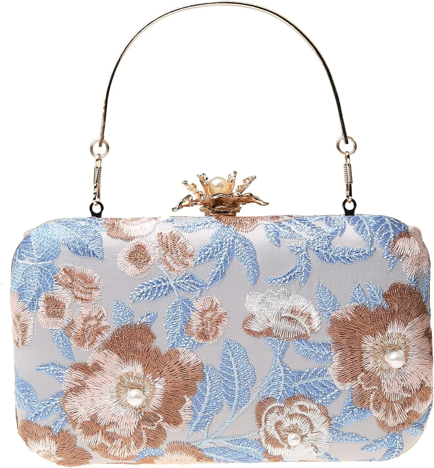 Womens Vintage Floral Embroidery Clutch Evening Handbag Shoulder Bags Purse for Wedding Party Prom
