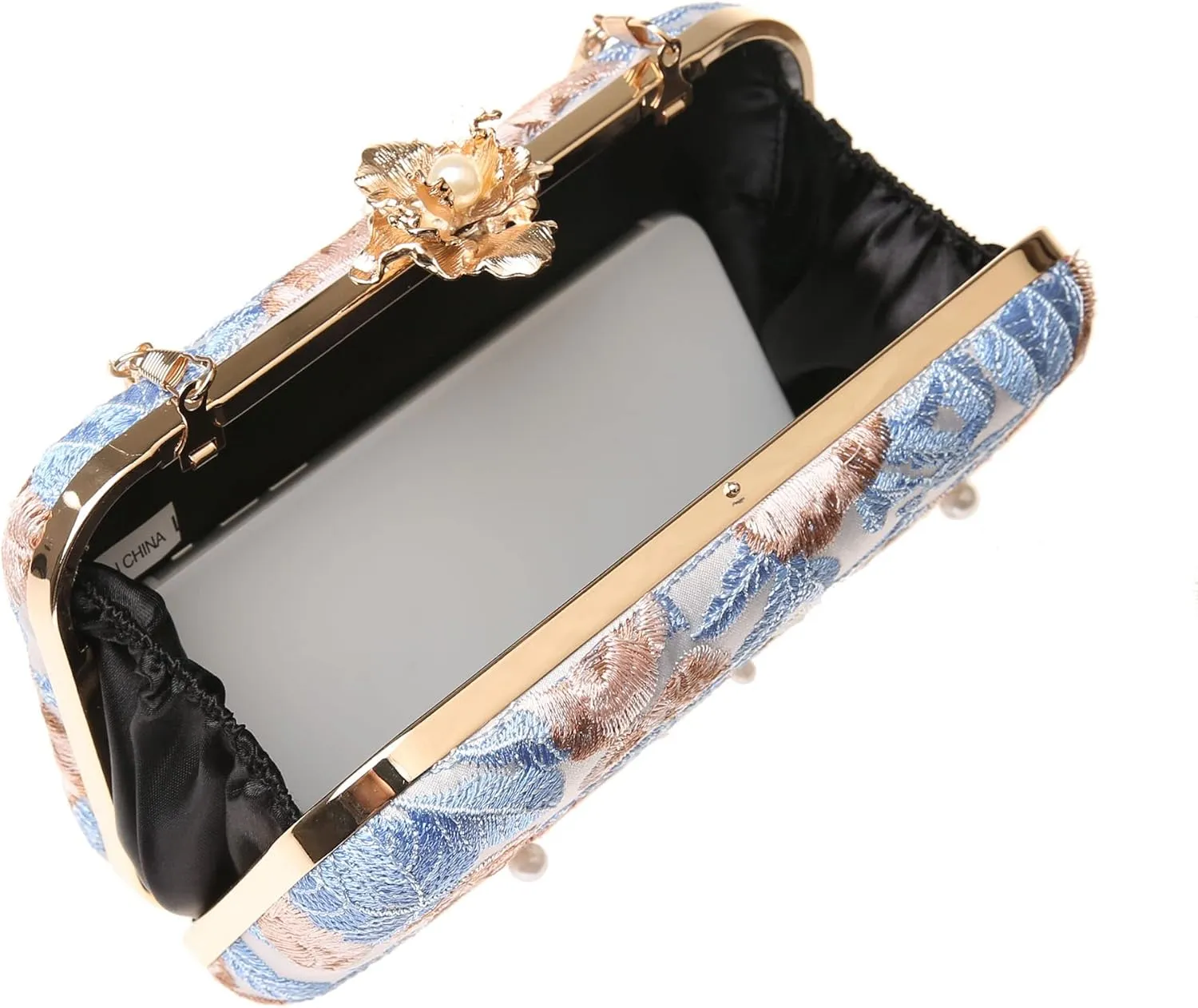 Womens Vintage Floral Embroidery Clutch Evening Handbag Shoulder Bags Purse for Wedding Party Prom