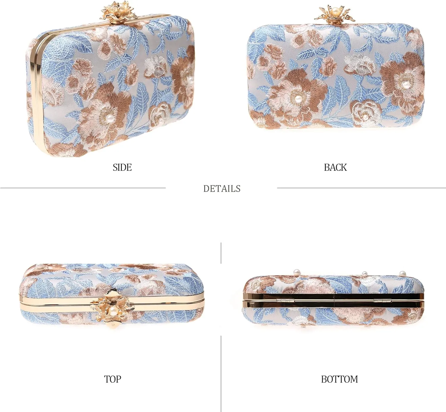 Womens Vintage Floral Embroidery Clutch Evening Handbag Shoulder Bags Purse for Wedding Party Prom