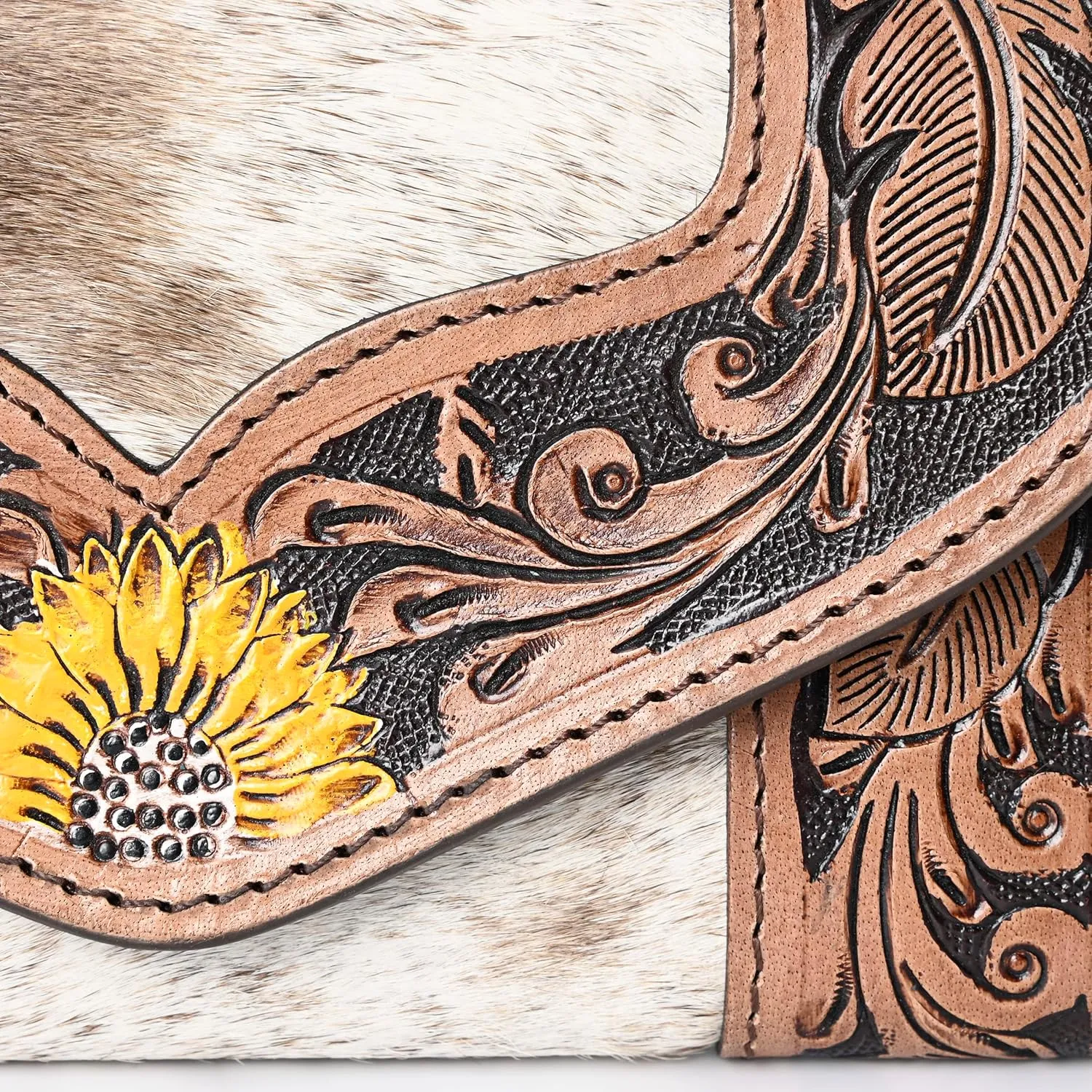 Women's Western Leather Rustic Rose Boohoo Buckaroo Trifold Handmade Hand Wallet - Stylish and Functional Cowhide Clutch