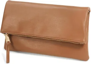 Women's Zipper Foldover Clutch Vegan Leather Envelope Cross body Bag with Chain Strap