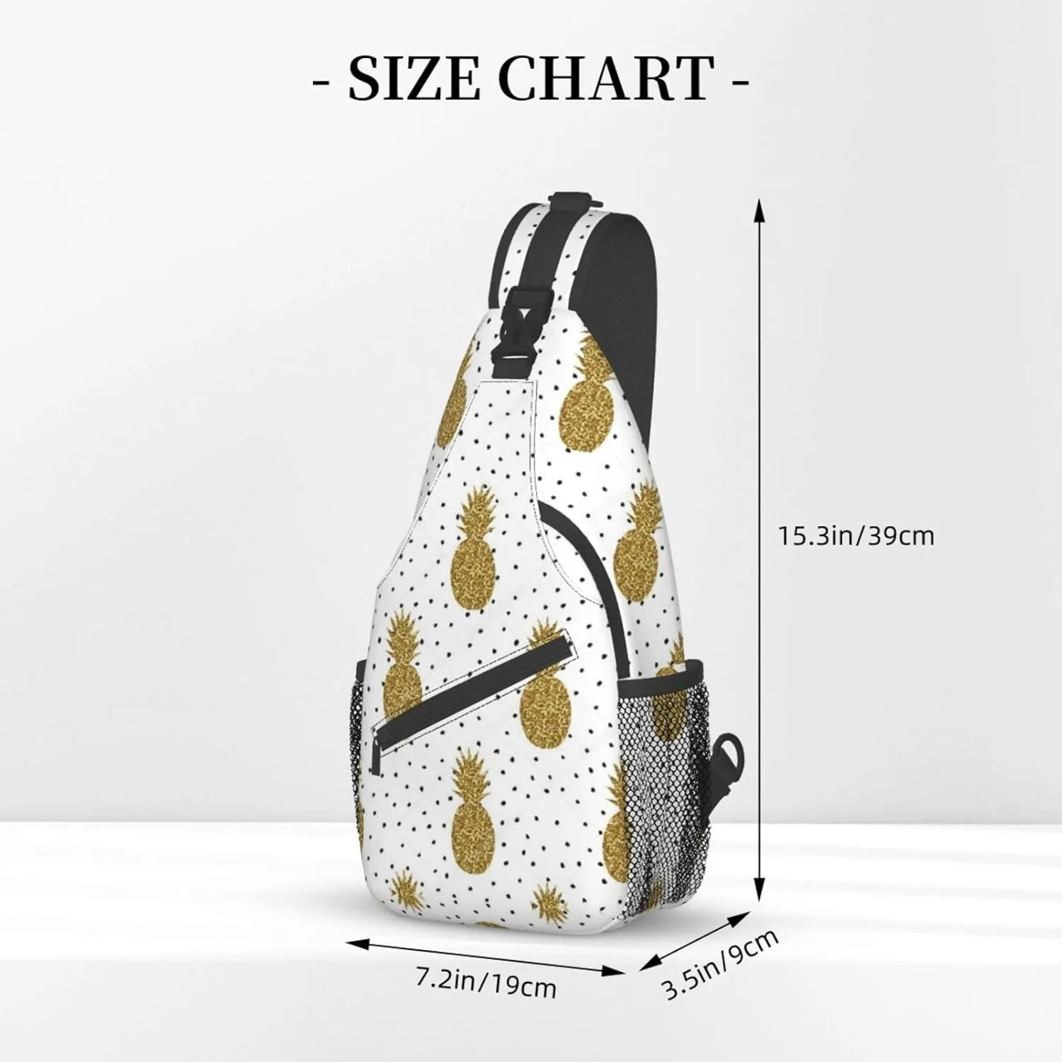WURTON Gold Glitter Pineapples Fruit Print Crossbody Backpack Shoulder Bag Cross Chest Bag For Travel, Hiking Gym Tactical Use