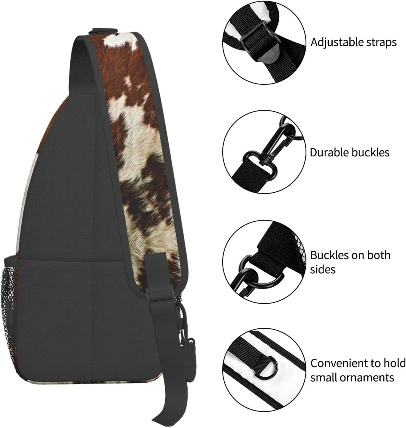 WURTON Red And White Cowhide Print Crossbody Backpack Shoulder Bag Cross Chest Bag For Travel, Hiking Gym Tactical Use