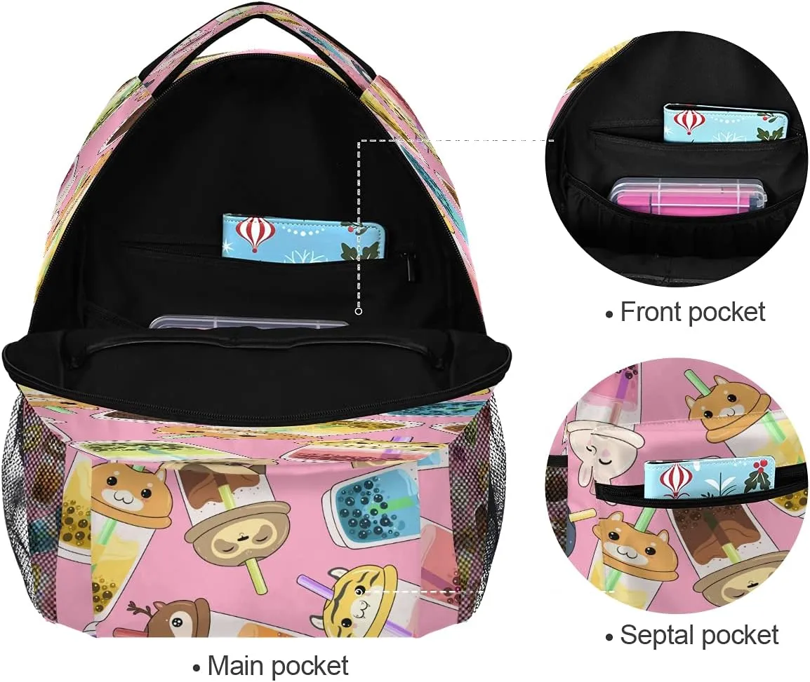 xigua Kawaii Bubble Tea Print Computer Backpack - Lightweight School Bag for Boys Girls Tenns