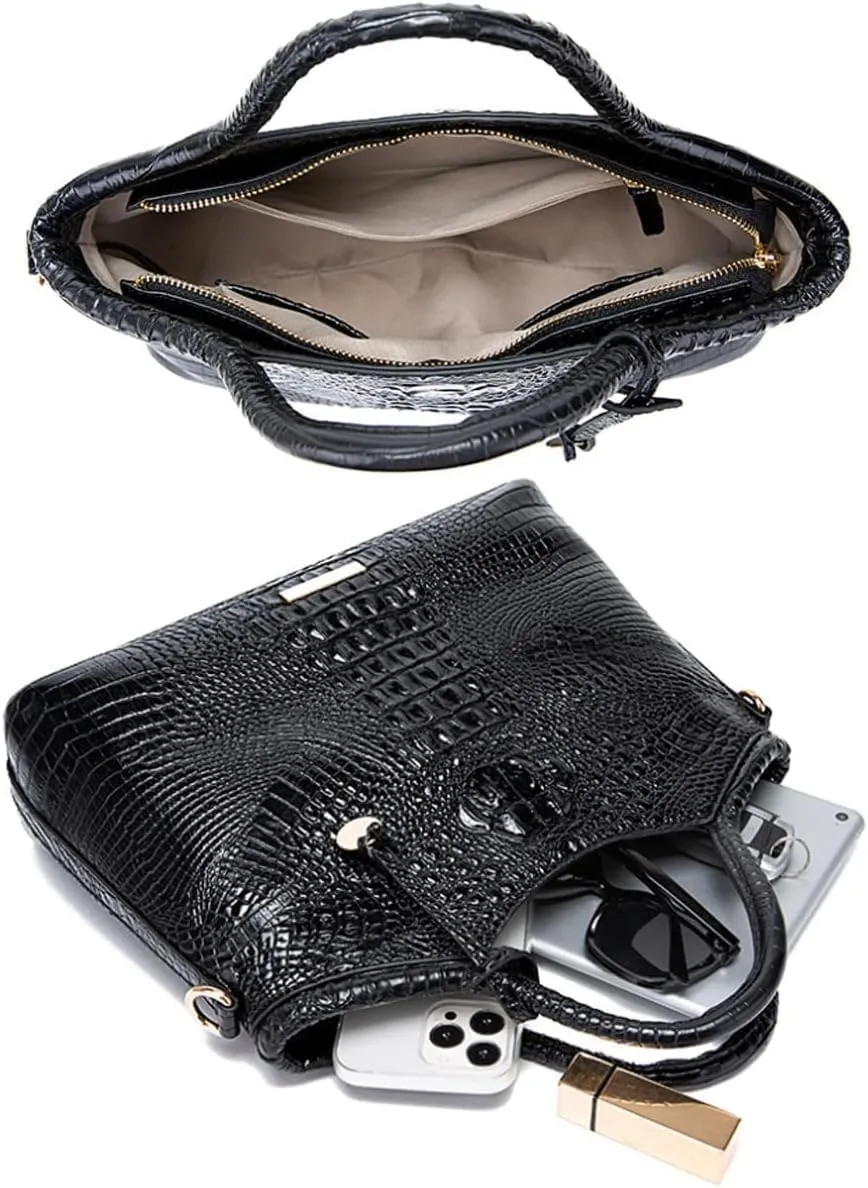 XXGJOALD-Satchel Bag Women’s Vegan Leather Purse Crocodile-Embossed Pattern with Top Handle Large Shoulder Bag Handbag