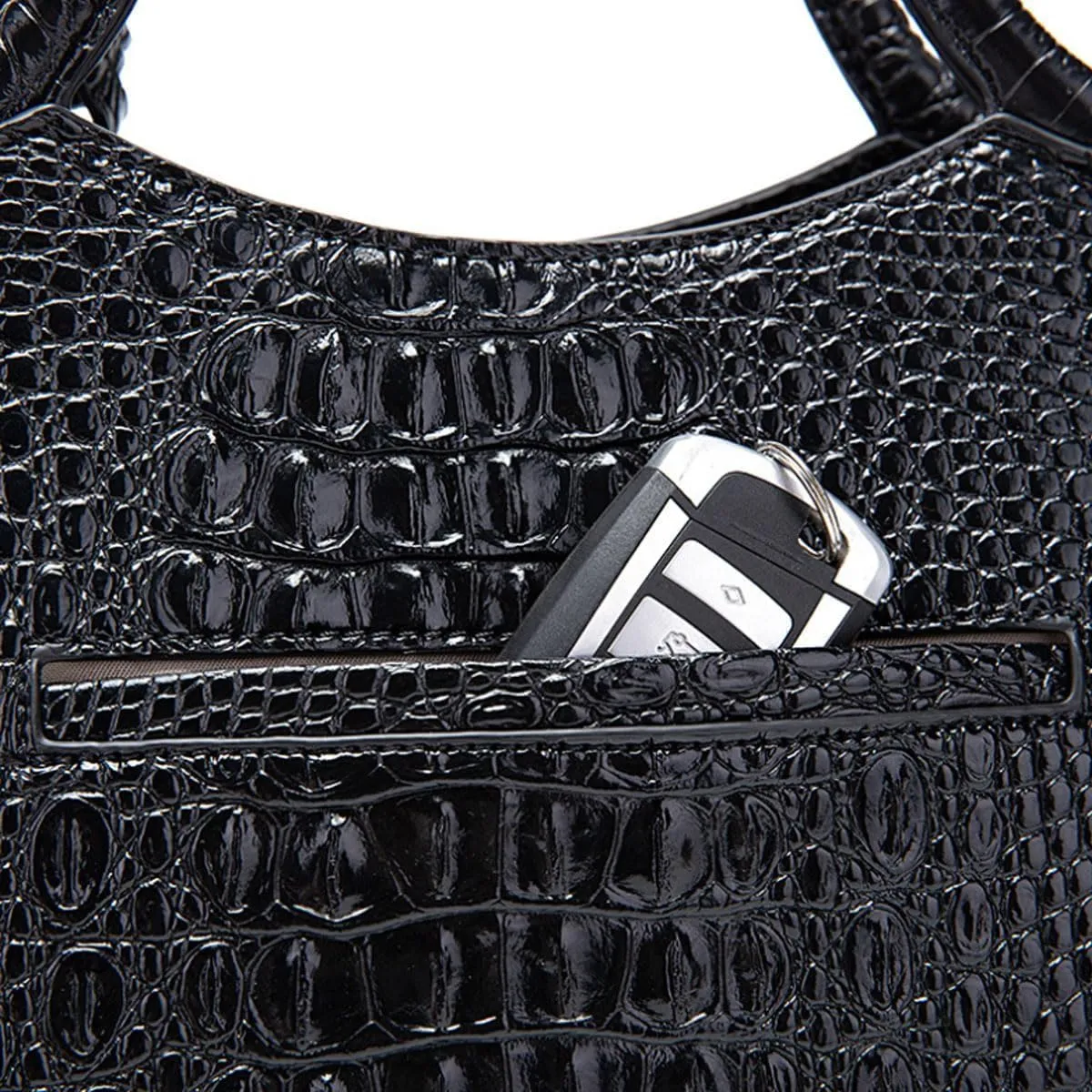 XXGJOALD-Satchel Bag Women’s Vegan Leather Purse Crocodile-Embossed Pattern with Top Handle Large Shoulder Bag Handbag