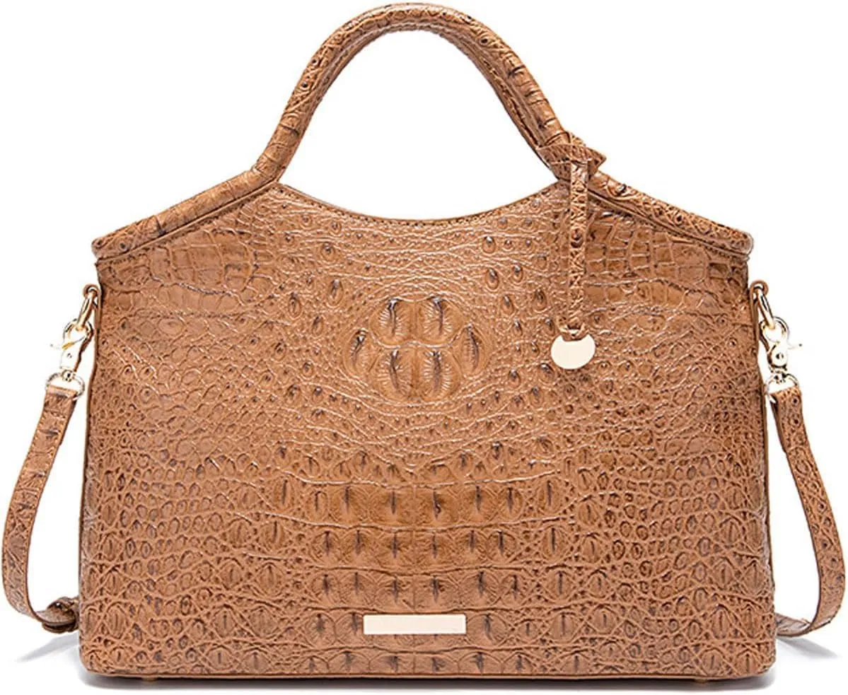 XXGJOALD-Satchel Bag Women’s Vegan Leather Purse Crocodile-Embossed Pattern with Top Handle Large Shoulder Bag Handbag
