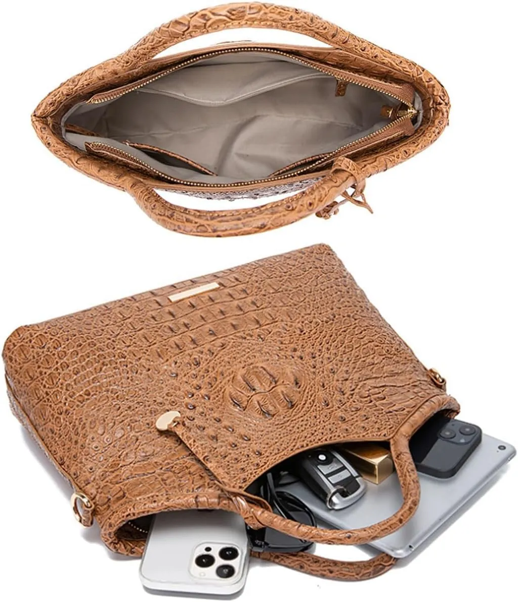 XXGJOALD-Satchel Bag Women’s Vegan Leather Purse Crocodile-Embossed Pattern with Top Handle Large Shoulder Bag Handbag
