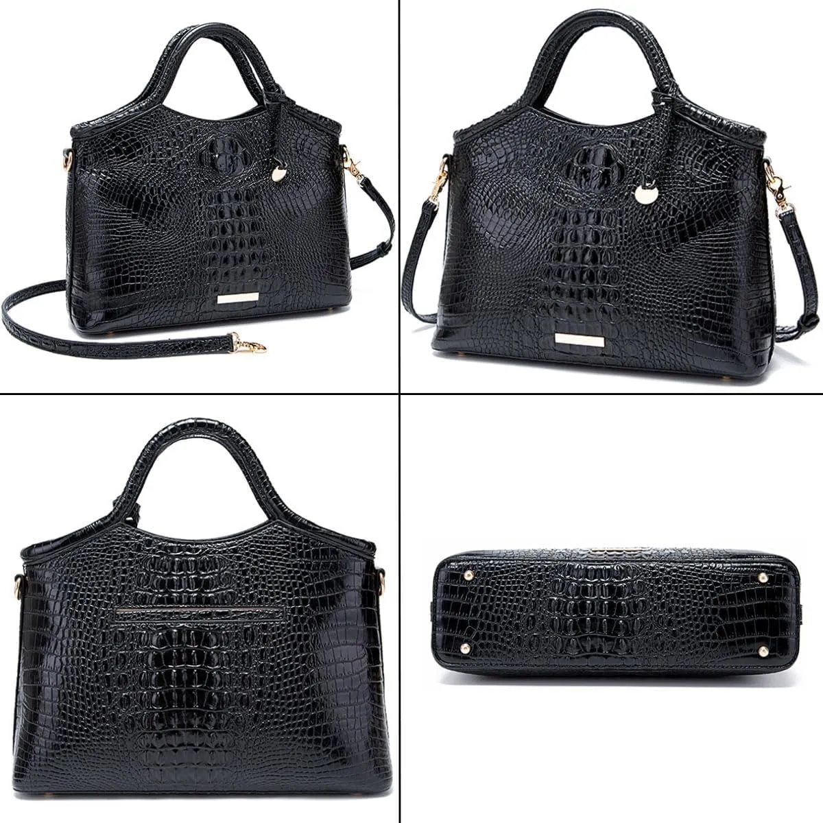 XXGJOALD-Satchel Bag Women’s Vegan Leather Purse Crocodile-Embossed Pattern with Top Handle Large Shoulder Bag Handbag