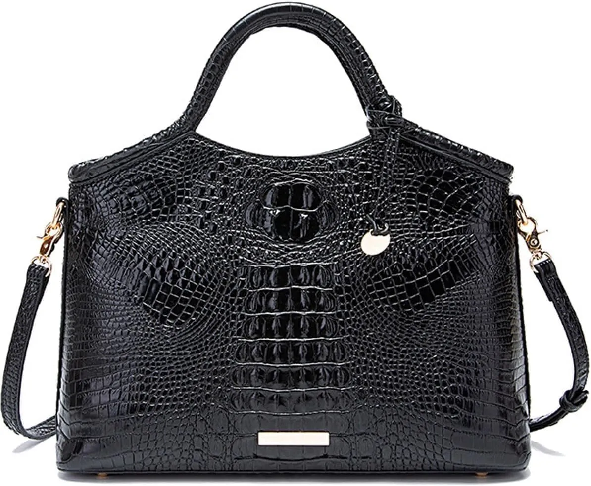XXGJOALD-Satchel Bag Women’s Vegan Leather Purse Crocodile-Embossed Pattern with Top Handle Large Shoulder Bag Handbag
