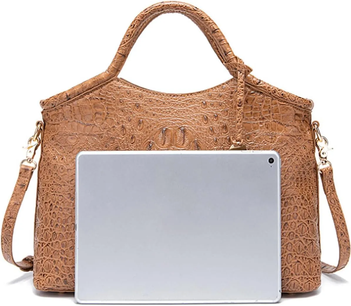 XXGJOALD-Satchel Bag Women’s Vegan Leather Purse Crocodile-Embossed Pattern with Top Handle Large Shoulder Bag Handbag