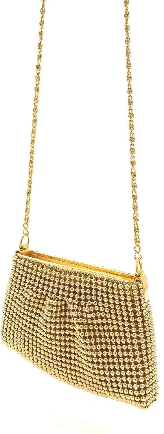XXX-Small Women Clutch Metal Beaded Mesh Evening Purse