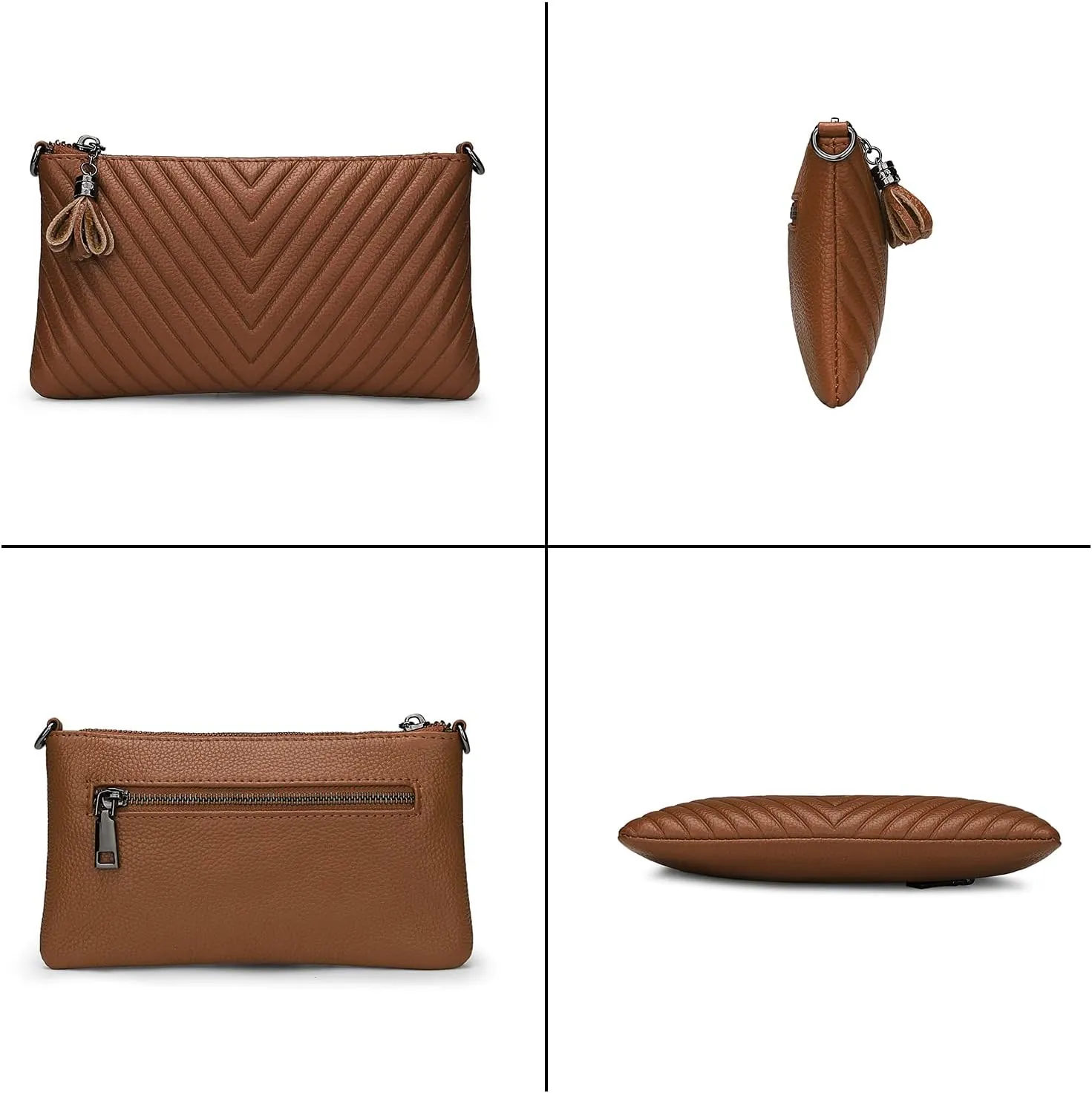 YALUXE Womens Wristlet Real Leather Chevron Tassel Large V Clutch Wallet with Shoulder Strap