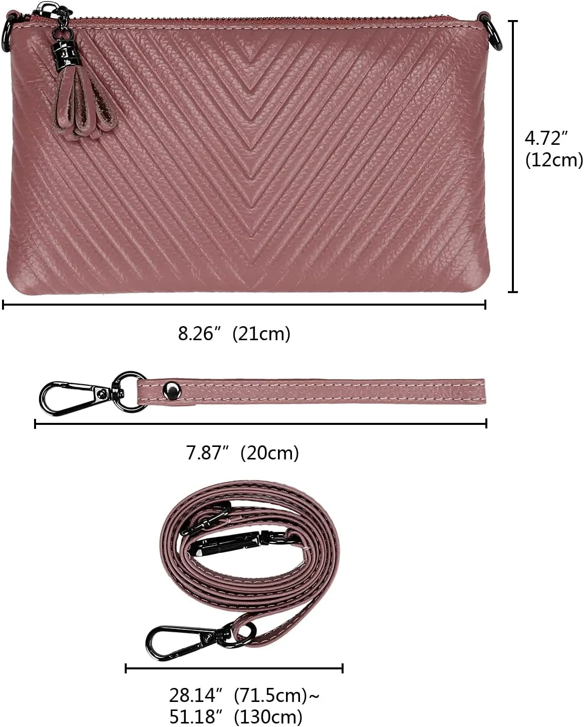 YALUXE Womens Wristlet Real Leather Chevron Tassel Large V Clutch Wallet with Shoulder Strap