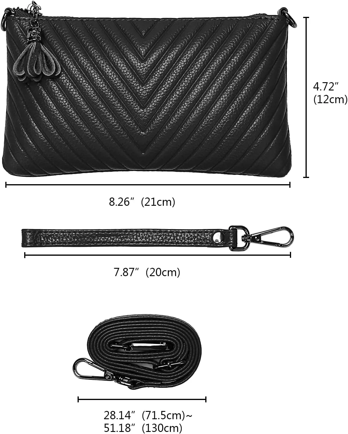 YALUXE Womens Wristlet Real Leather Chevron Tassel Large V Clutch Wallet with Shoulder Strap