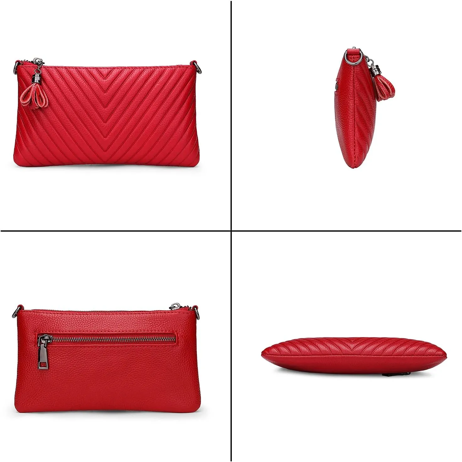 YALUXE Womens Wristlet Real Leather Chevron Tassel Large V Clutch Wallet with Shoulder Strap