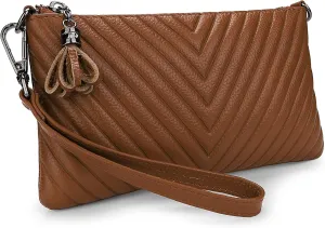 YALUXE Womens Wristlet Real Leather Chevron Tassel Large V Clutch Wallet with Shoulder Strap