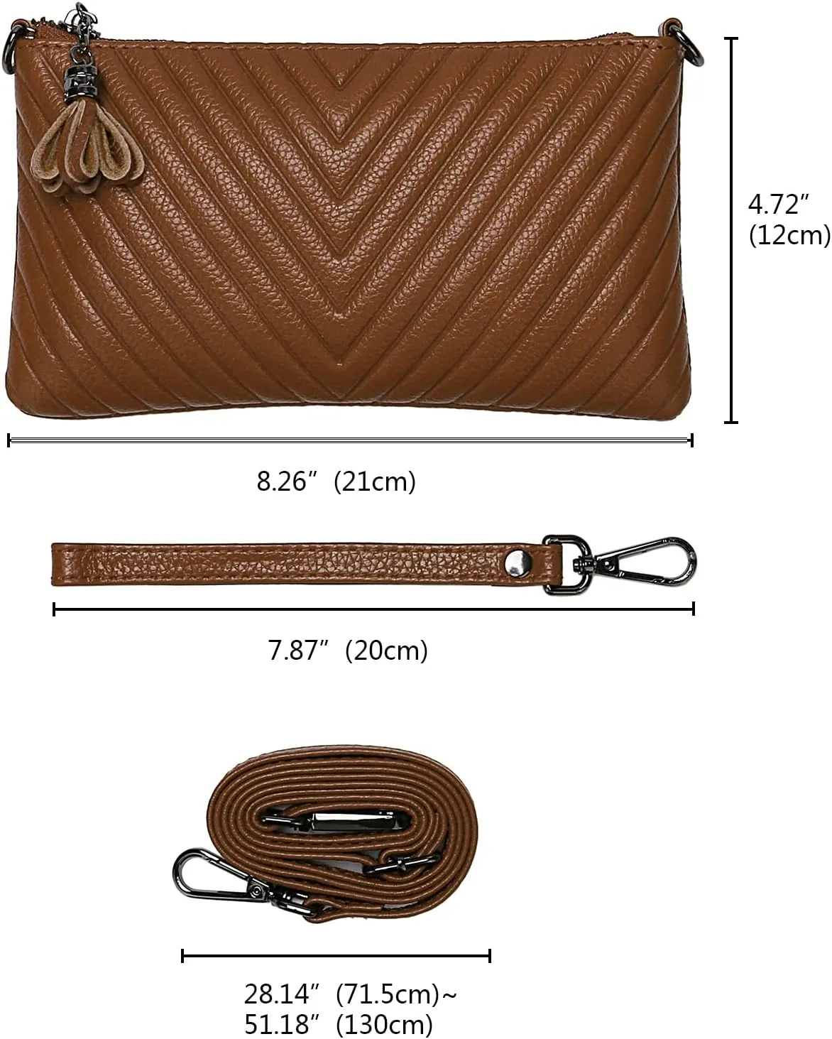 YALUXE Womens Wristlet Real Leather Chevron Tassel Large V Clutch Wallet with Shoulder Strap