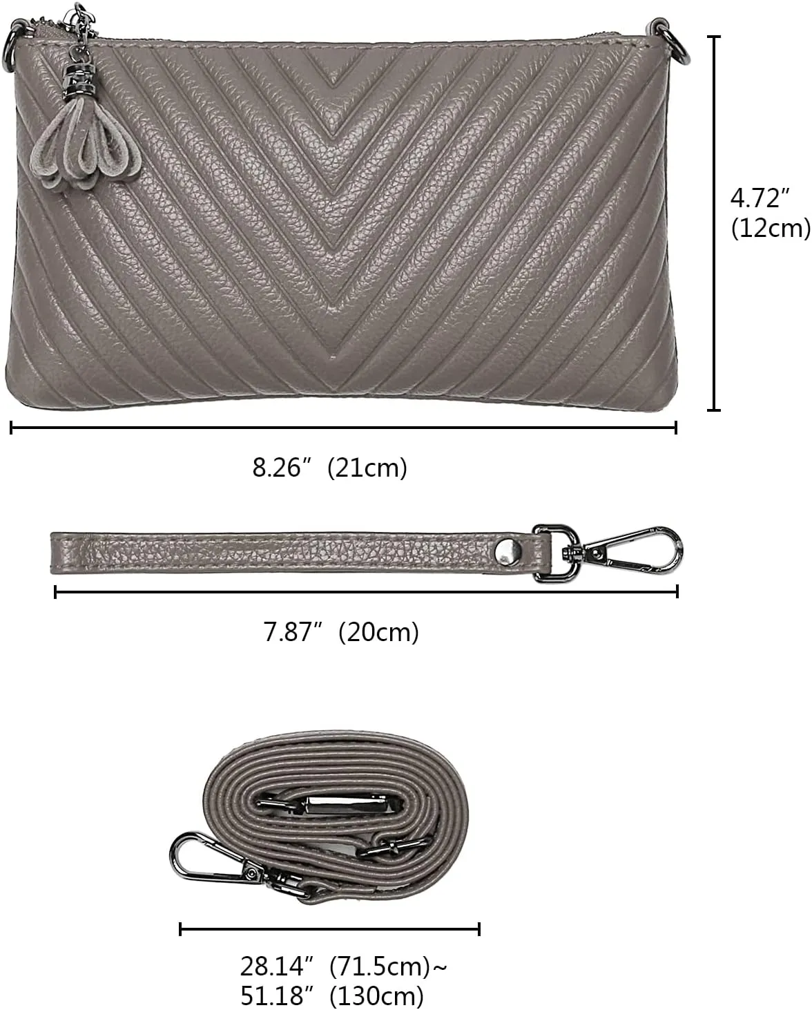 YALUXE Womens Wristlet Real Leather Chevron Tassel Large V Clutch Wallet with Shoulder Strap