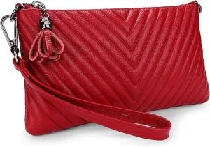 YALUXE Womens Wristlet Real Leather Chevron Tassel Large V Clutch Wallet with Shoulder Strap