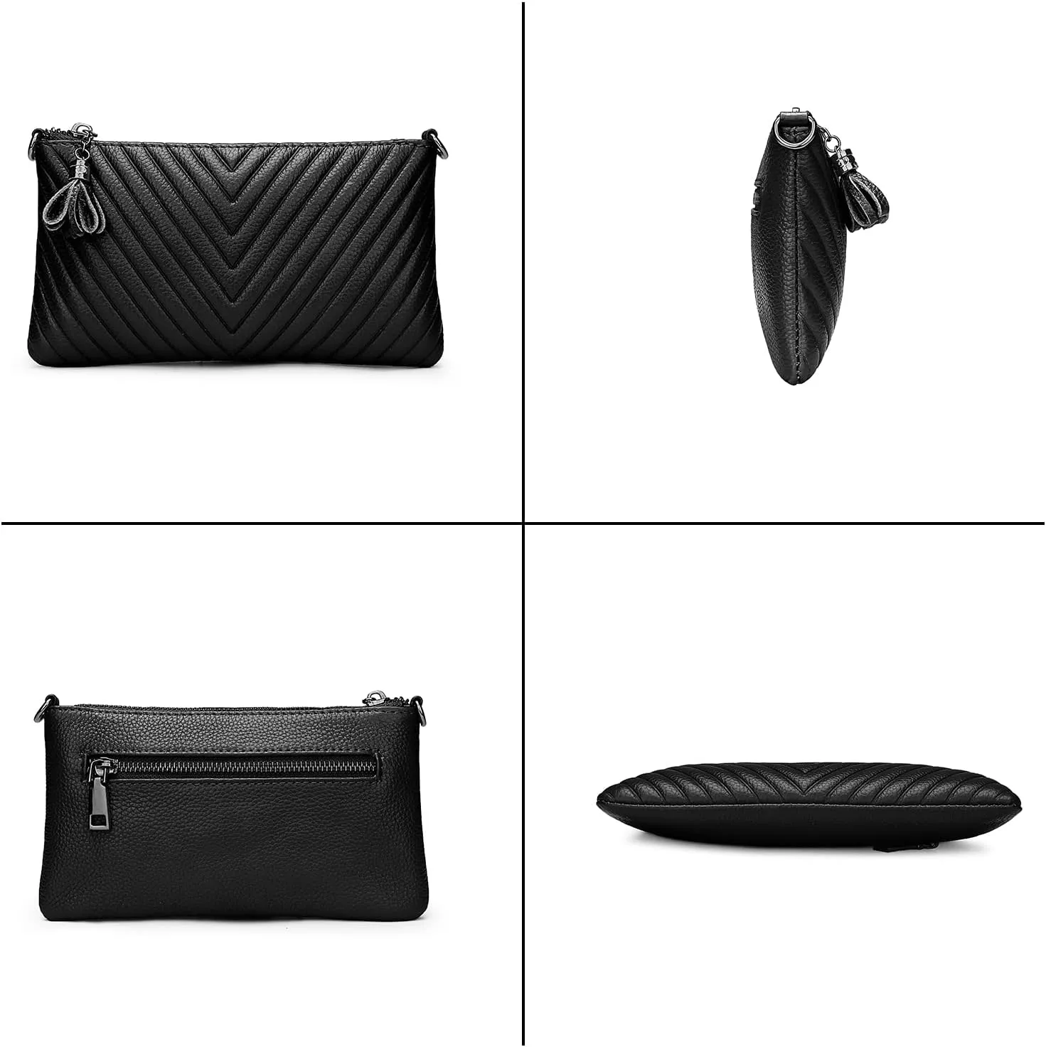 YALUXE Womens Wristlet Real Leather Chevron Tassel Large V Clutch Wallet with Shoulder Strap