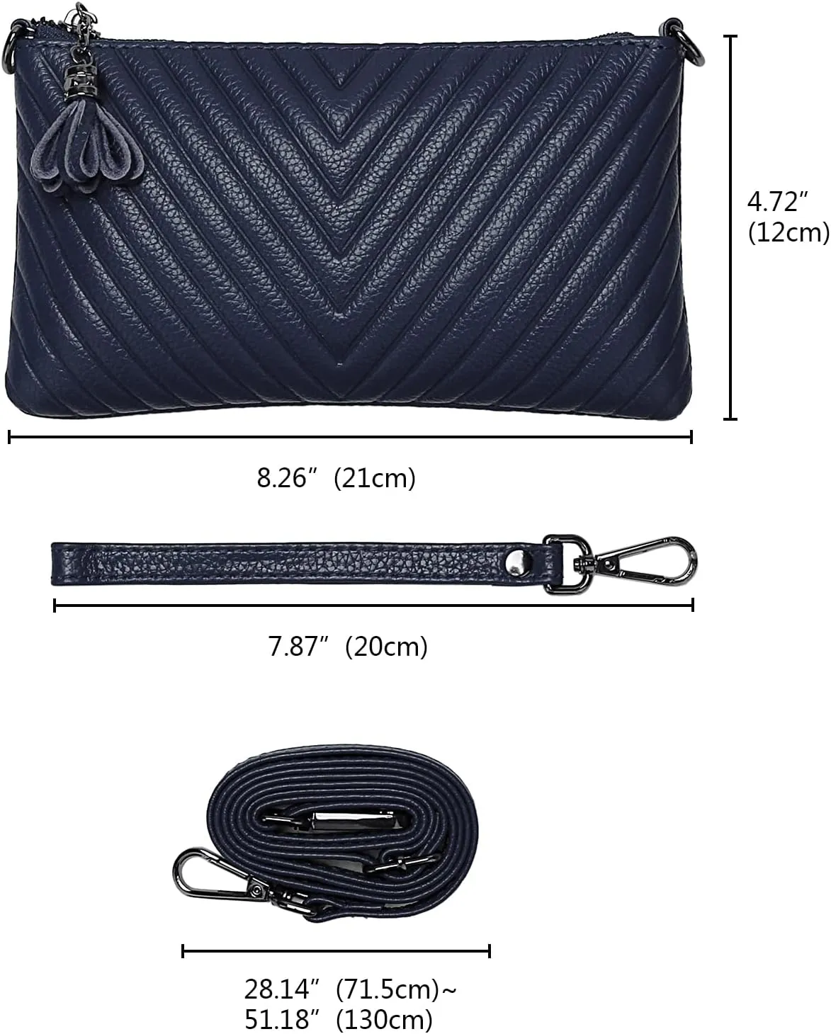 YALUXE Womens Wristlet Real Leather Chevron Tassel Large V Clutch Wallet with Shoulder Strap