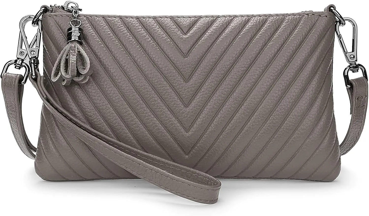 YALUXE Womens Wristlet Real Leather Chevron Tassel Large V Clutch Wallet with Shoulder Strap
