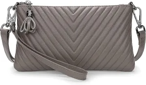 YALUXE Womens Wristlet Real Leather Chevron Tassel Large V Clutch Wallet with Shoulder Strap