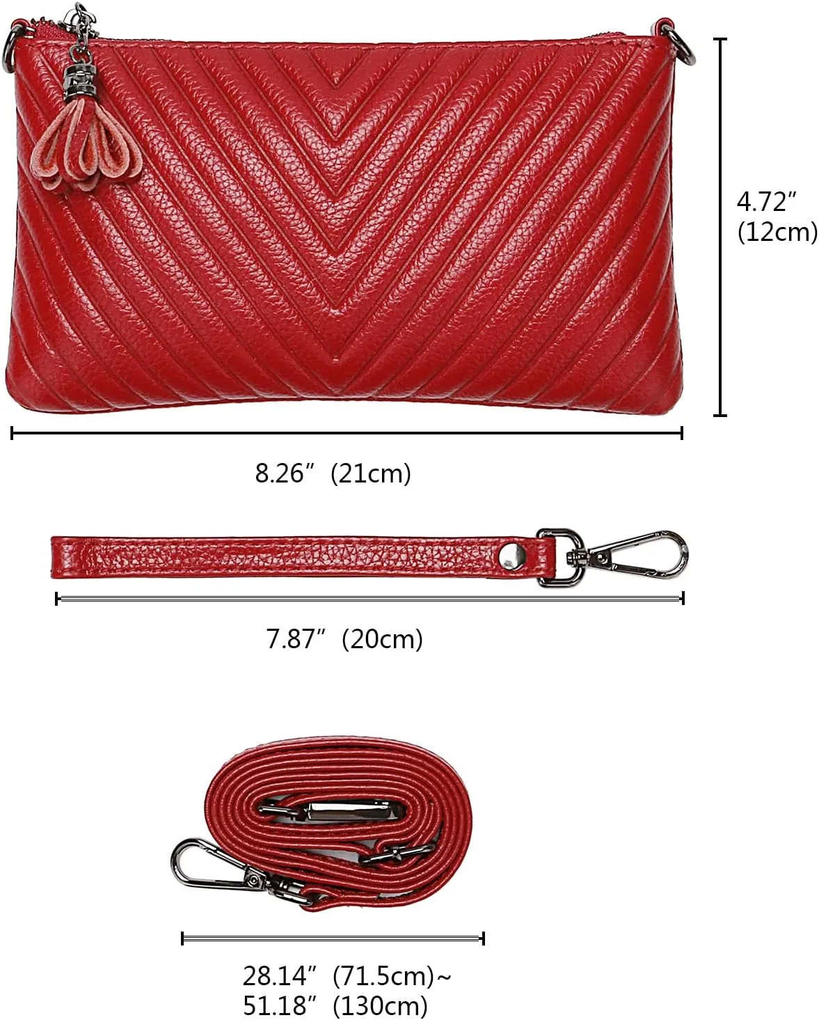 YALUXE Womens Wristlet Real Leather Chevron Tassel Large V Clutch Wallet with Shoulder Strap