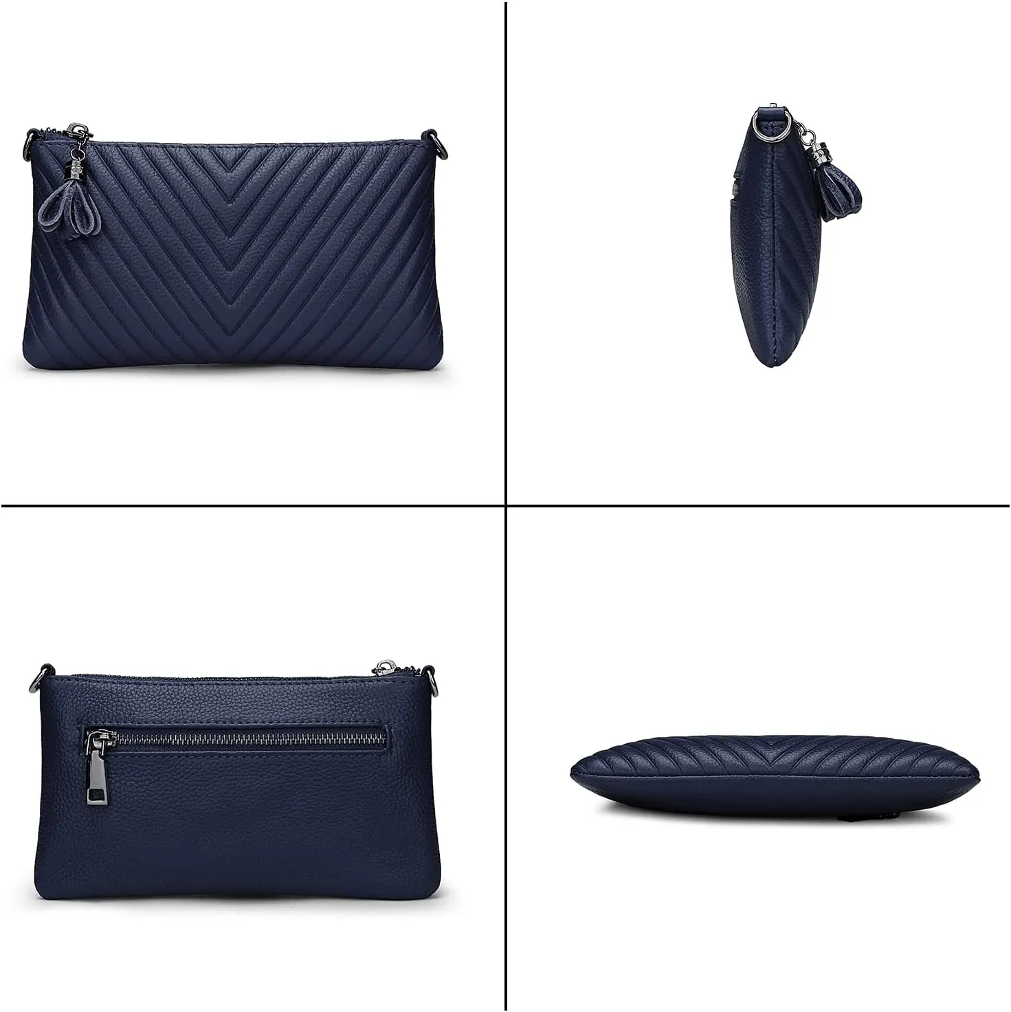 YALUXE Womens Wristlet Real Leather Chevron Tassel Large V Clutch Wallet with Shoulder Strap