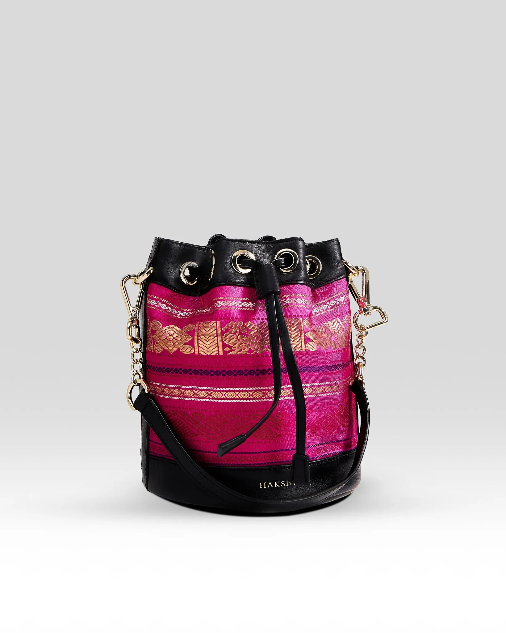 Yanay Kanchi Pure Zari Potli Bag Rani Pink & Black