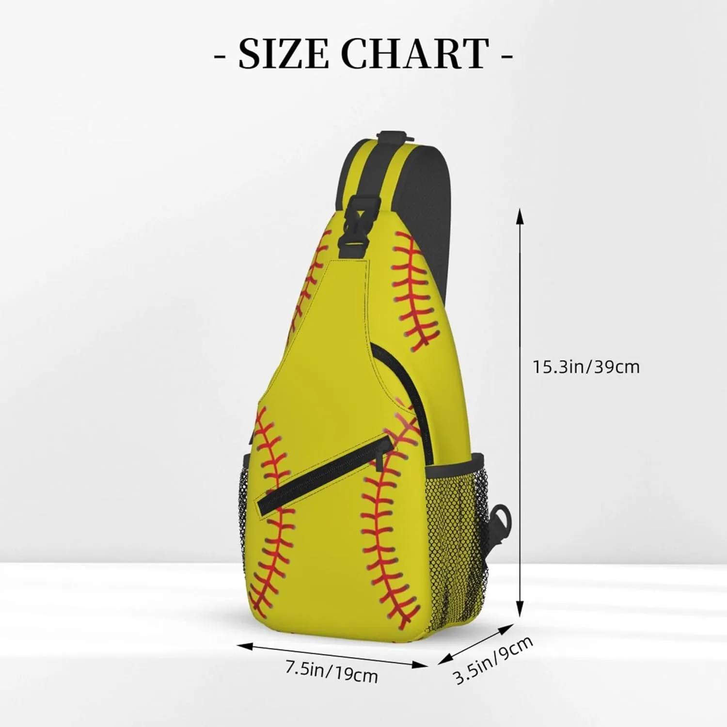 Yellow Baseball Print Sling Backpack Crossbody Bag, Chest Bag Daypack for Outdoors Hiking Traveling