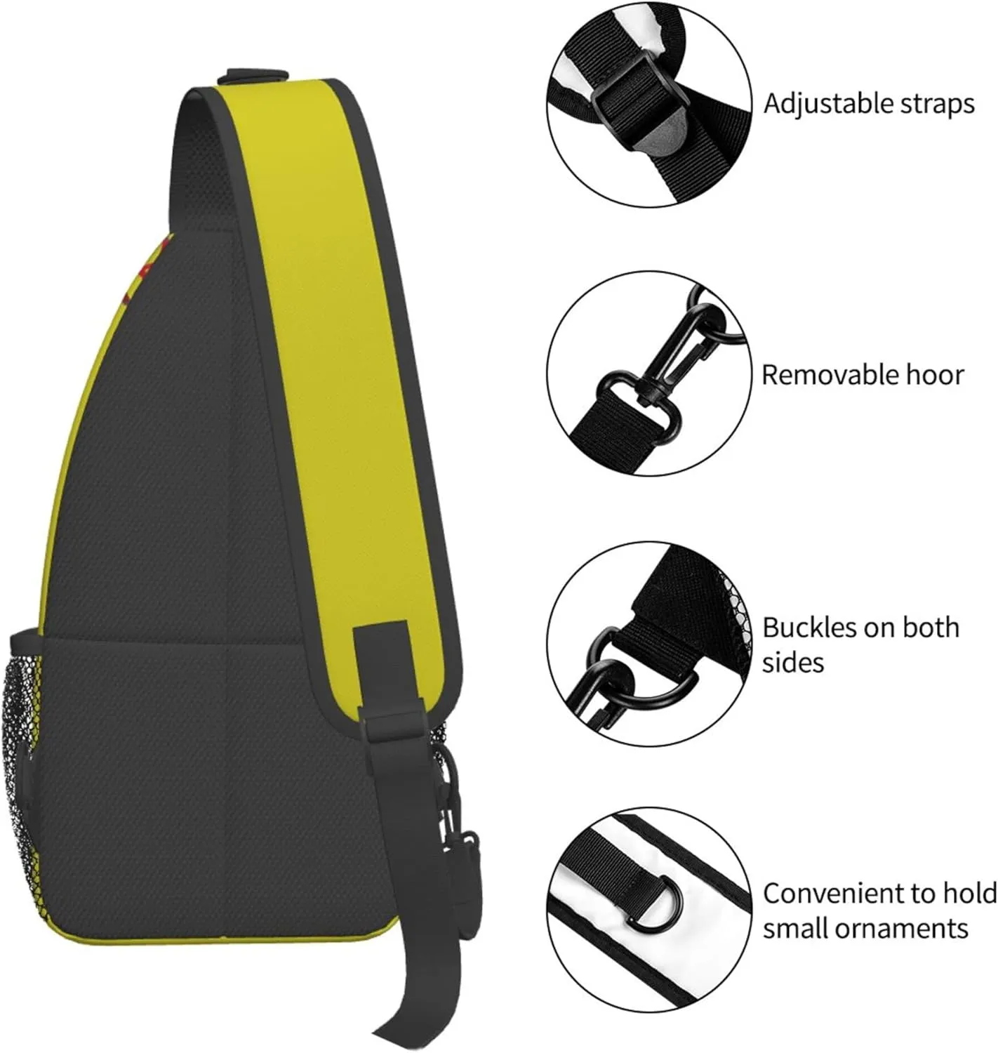 Yellow Baseball Print Sling Backpack Crossbody Bag, Chest Bag Daypack for Outdoors Hiking Traveling