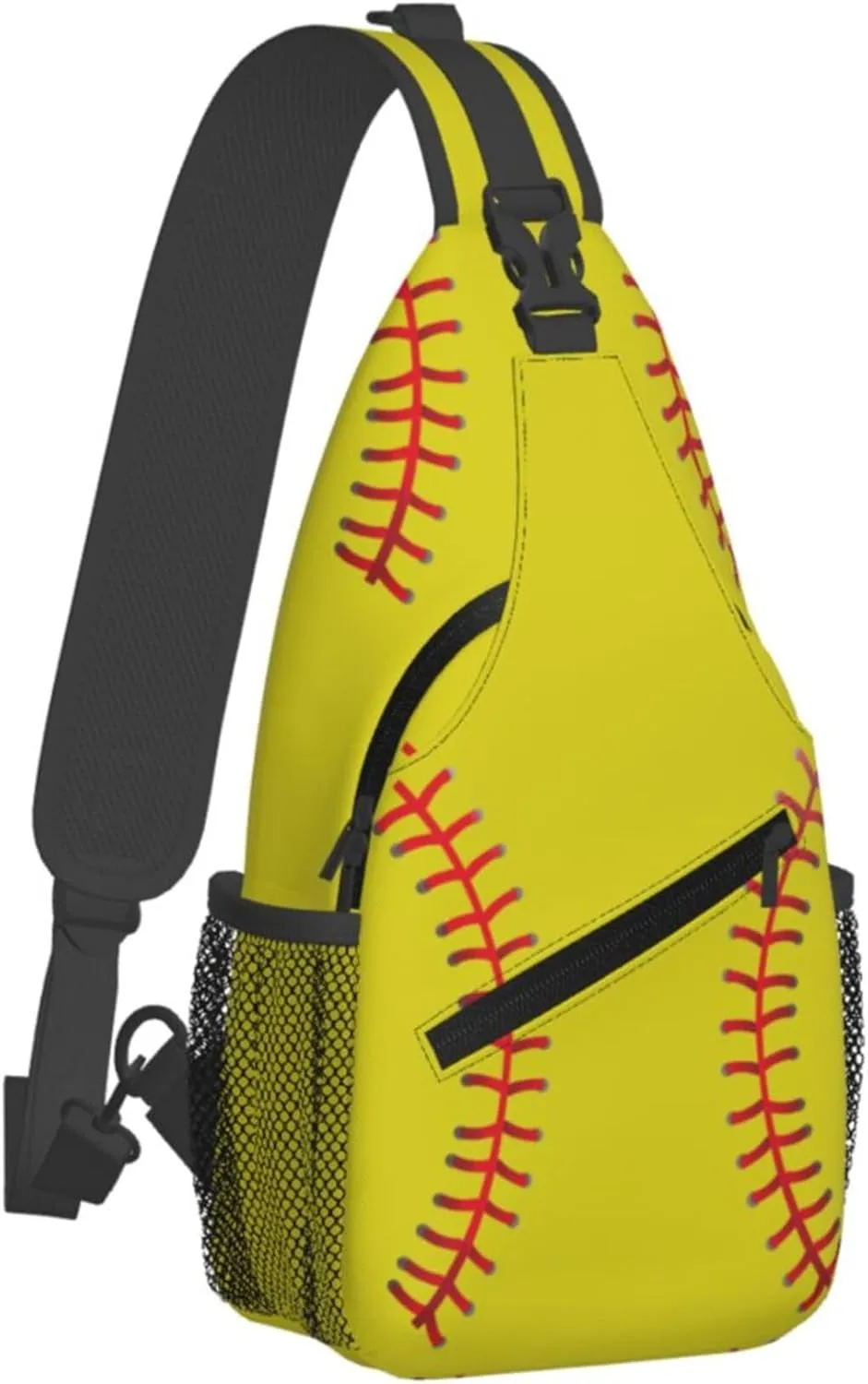 Yellow Baseball Print Sling Backpack Crossbody Bag, Chest Bag Daypack for Outdoors Hiking Traveling