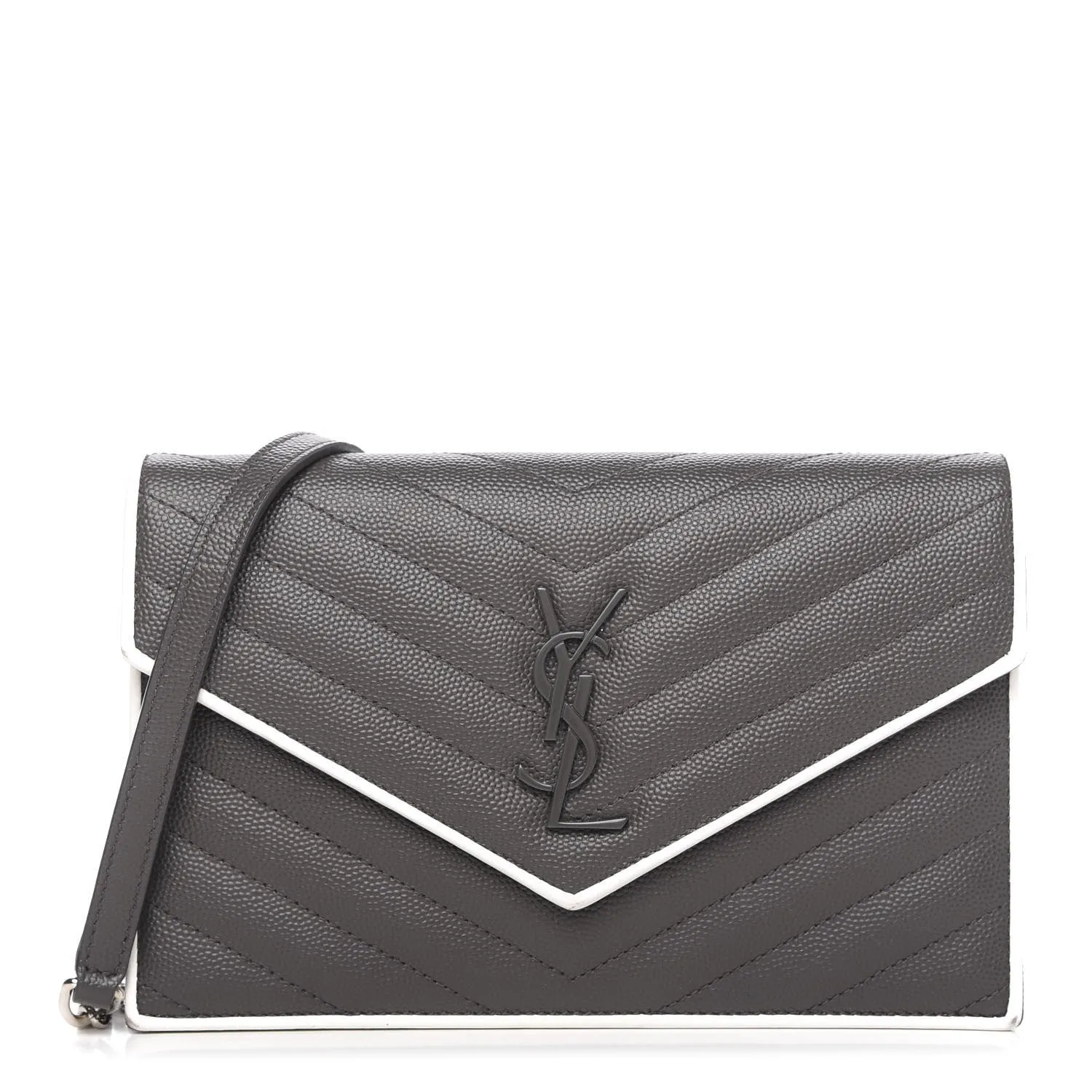 YSL GRAIN DE POUDRE MATELASSE CHEVRON MONOGRAM WALLET ON A CHAIN