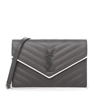 YSL GRAIN DE POUDRE MATELASSE CHEVRON MONOGRAM WALLET ON A CHAIN
