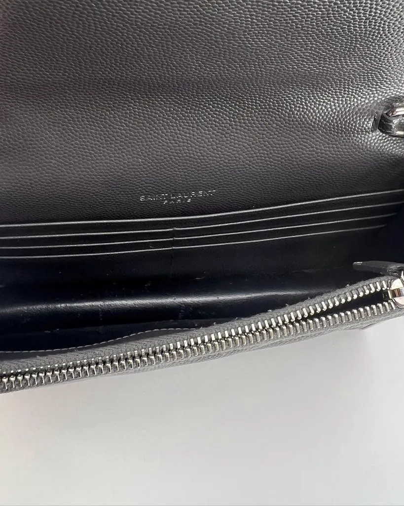 YSL GRAIN DE POUDRE MATELASSE CHEVRON MONOGRAM WALLET ON A CHAIN