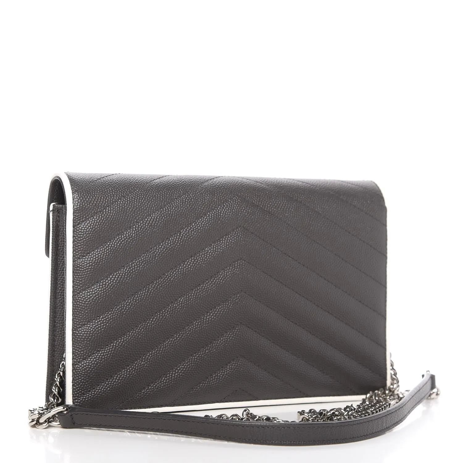 YSL GRAIN DE POUDRE MATELASSE CHEVRON MONOGRAM WALLET ON A CHAIN
